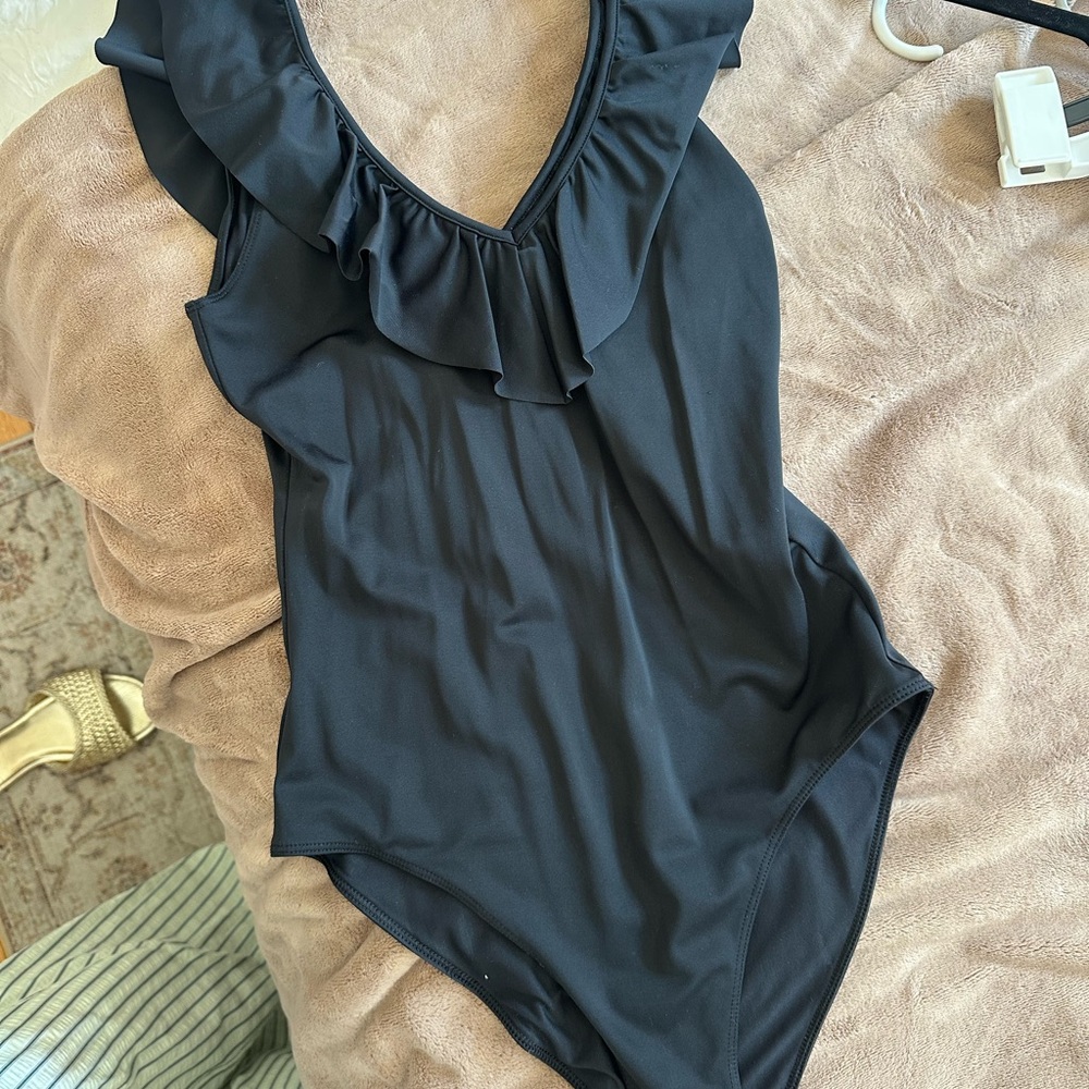 Black Ruffled One-Piece Swimsuit